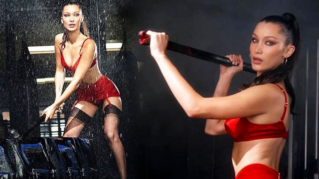 Bella Hadid kırmızı iç çamaşırıyla kamera karşısında!